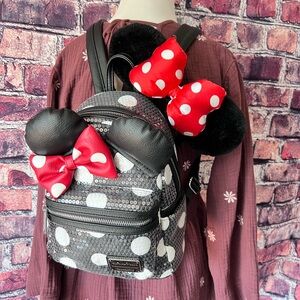 Loungefly Minnie Mouse Sequined Polka Dot Backpack With Ears To Match❤️